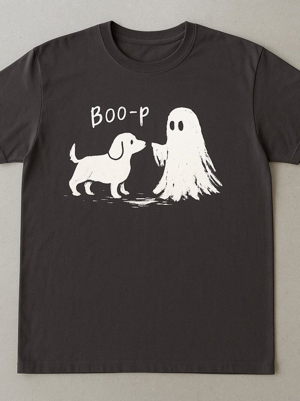 Cute Ghost and Dog Halloween Graphic Tee, Funny Boo-p Spooky T-Shirt, Dog Lover